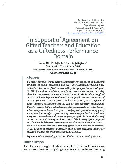 (PDF) In Support of Agreement on Gifted Teachers and Education as a ...