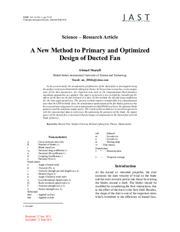 (PDF) A New Method to Primary and Optimized Design of Ducted Fan