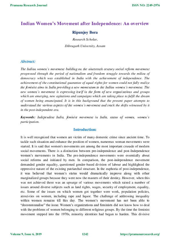 (PDF) Indian Women’s Movement after Independence: An overview
