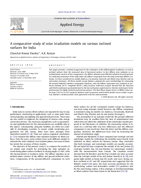 (PDF) A comparative study of solar irradiation models on various ...