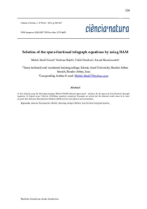 (PDF) Solution of the space-fractional telegraph equations by using HAM