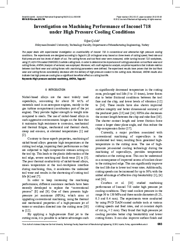 (PDF) Investigation on Machining Performance of Inconel 718 in High ...