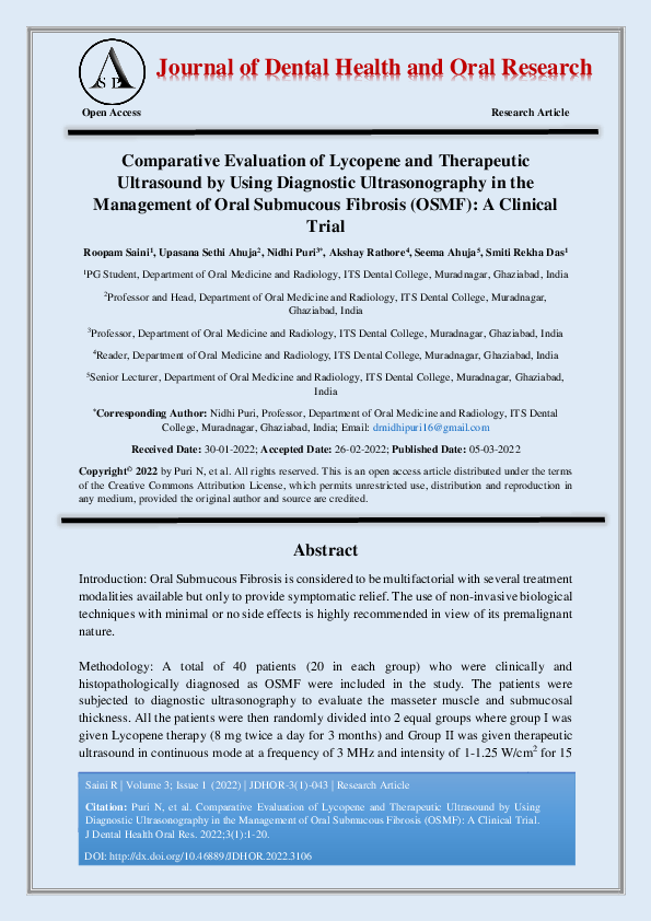 (PDF) Comparative Evaluation of Lycopene and Therapeutic Ultrasound by