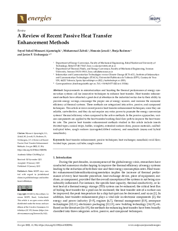 (PDF) A Review of Recent Passive Heat Transfer Enhancement Methods