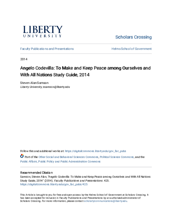 (PDF) Angelo Codevilla: To Make and Keep Peace among Ourselves and With ...