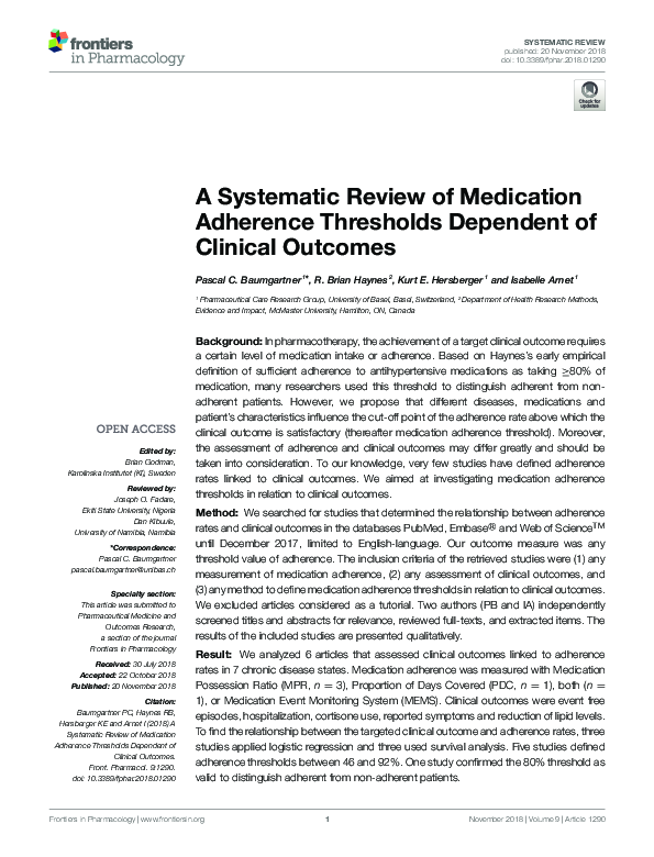 (PDF) A Systematic Review of Medication Adherence Thresholds Dependent ...
