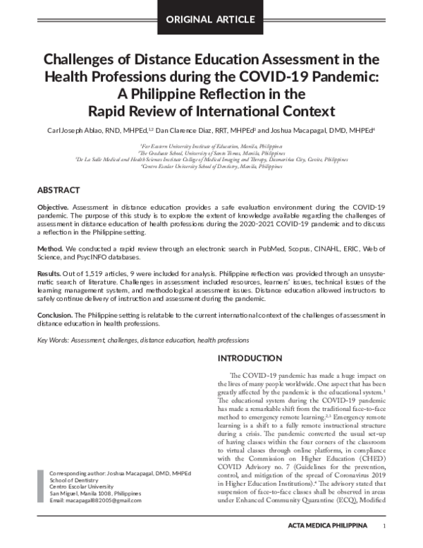 (PDF) Challenges of Distance Education Assessment in the Health ...