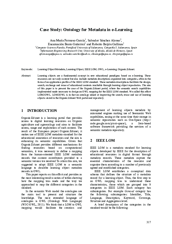 (PDF) Case Study: Ontology for Metadata in e-Learning