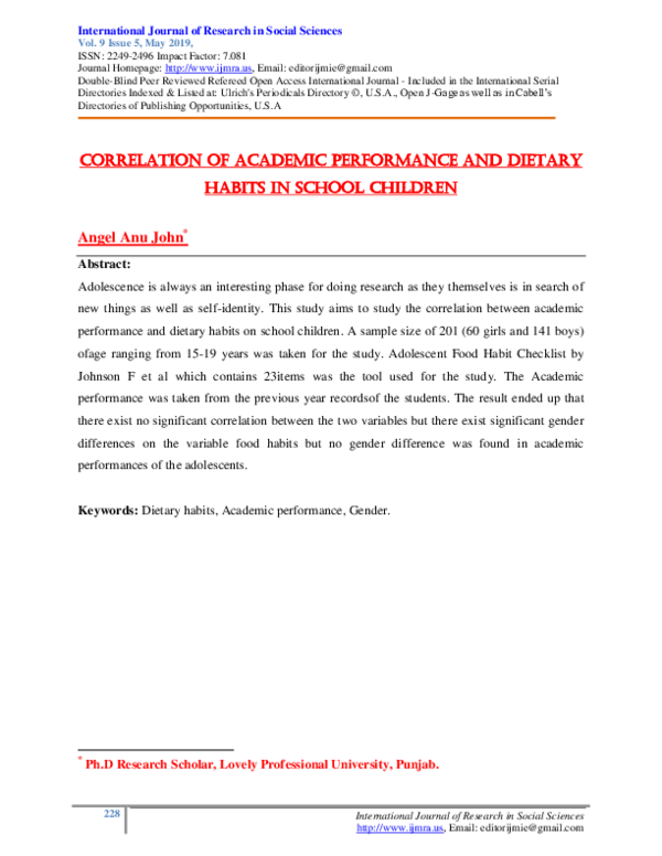 (PDF) Correlation of Academic Performance and Dietary Habits in School ...