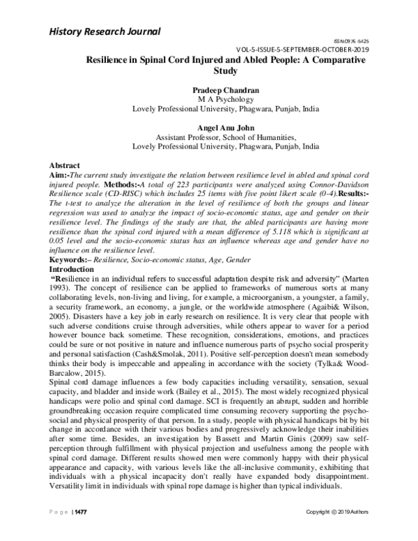(PDF) Resilience in Spinal Cord Injured and Abled People: A Comparative ...