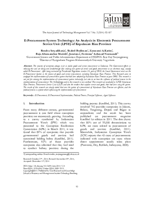 (PDF) E-Procurement System Technology: An Analysis in Electronic ...