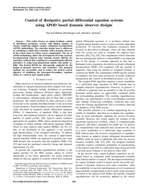 (PDF) Control of dissipative partial differential equation systems ...