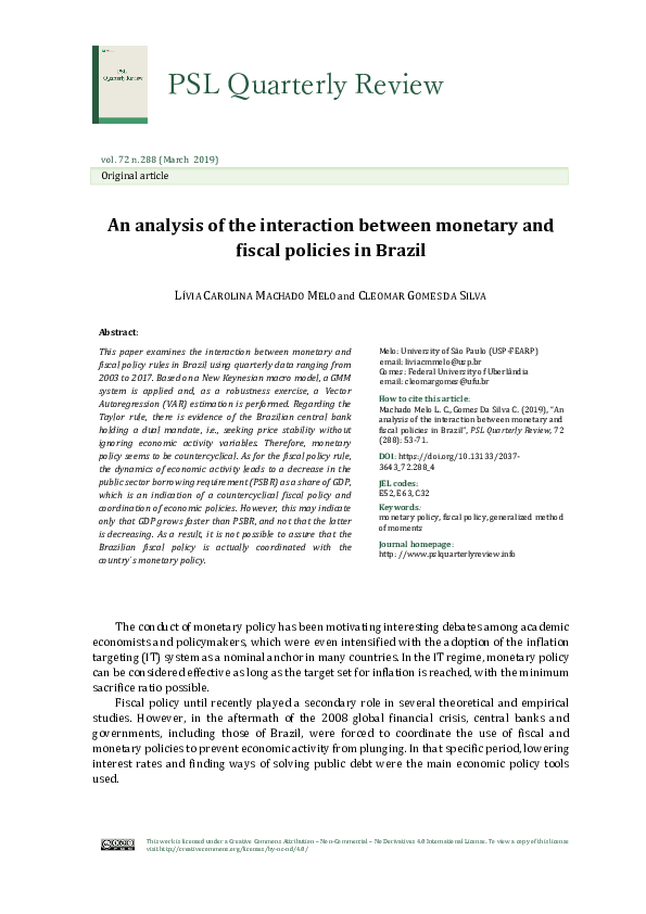 (PDF) An Analysis of the Interaction Between Monetary and Fiscal ...