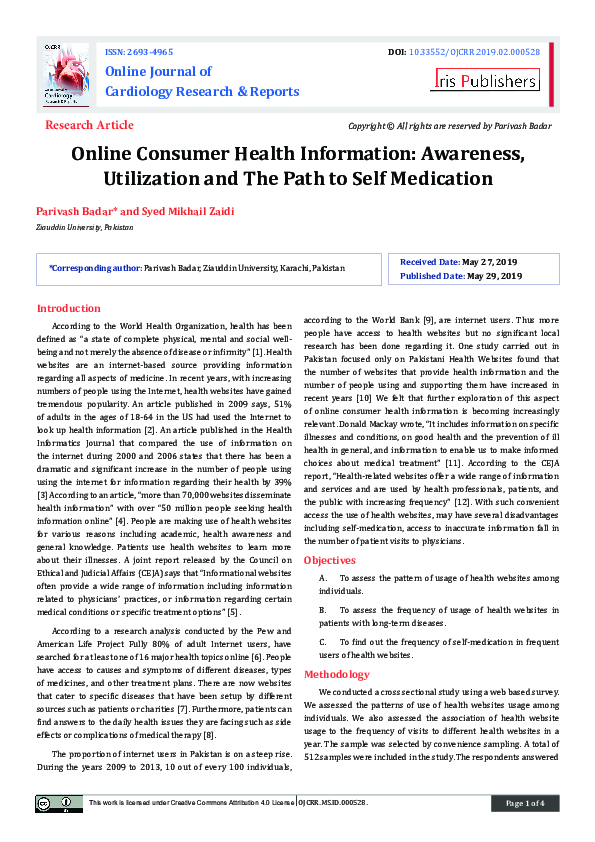 (PDF) Online Consumer Health Information: Awareness, Utilization and ...