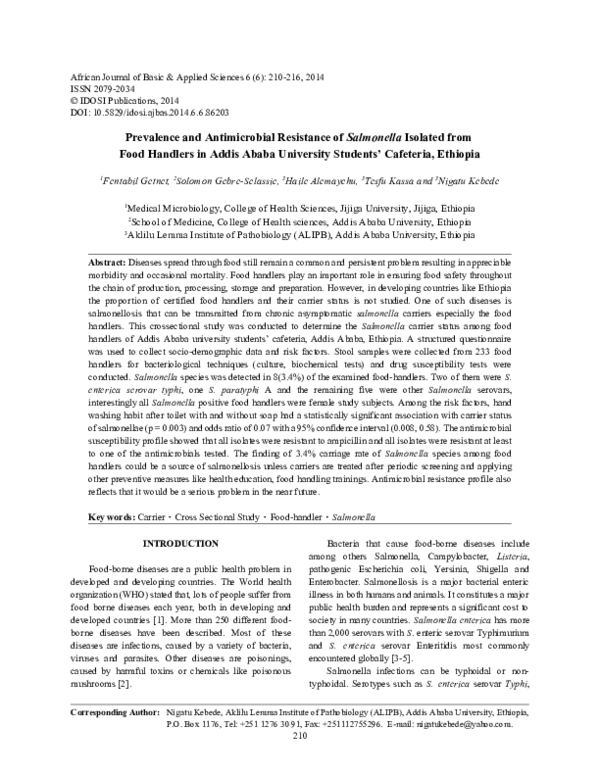 (PDF) Prevalence and Antimicrobial Resistance of Salmonella Isolated ...