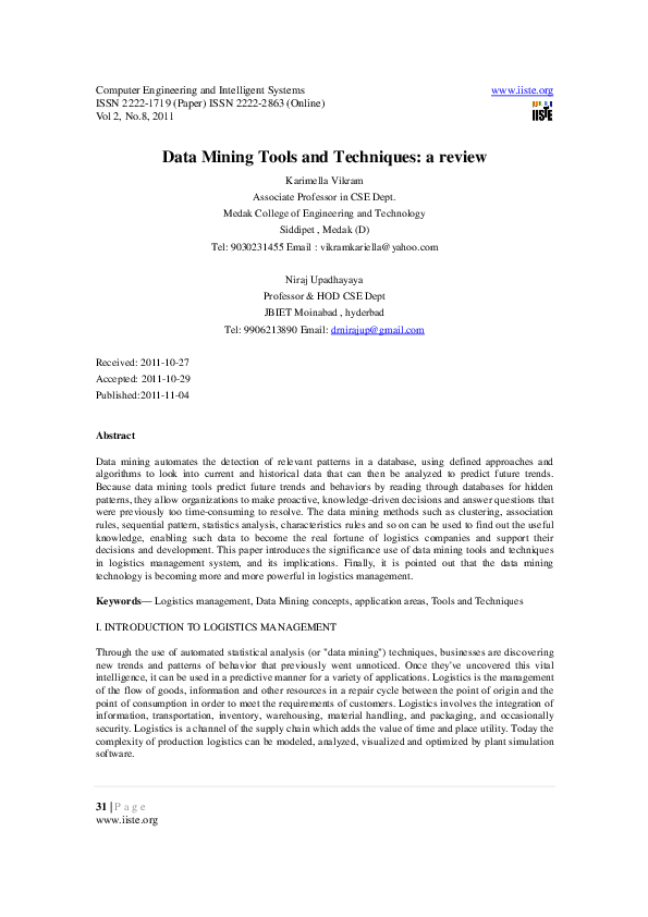 (PDF) Data Mining Tools and Techniques: a review