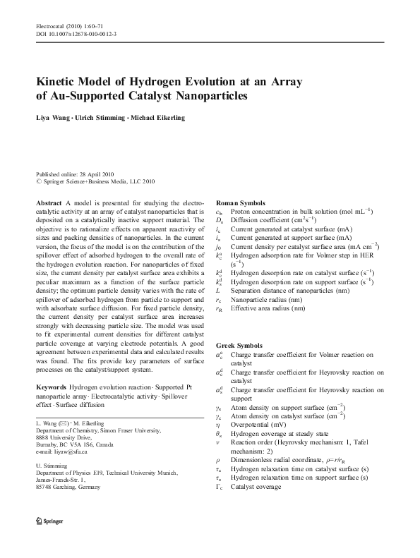 (PDF) Kinetic Model of Hydrogen Evolution at an Array of Au-Supported ...