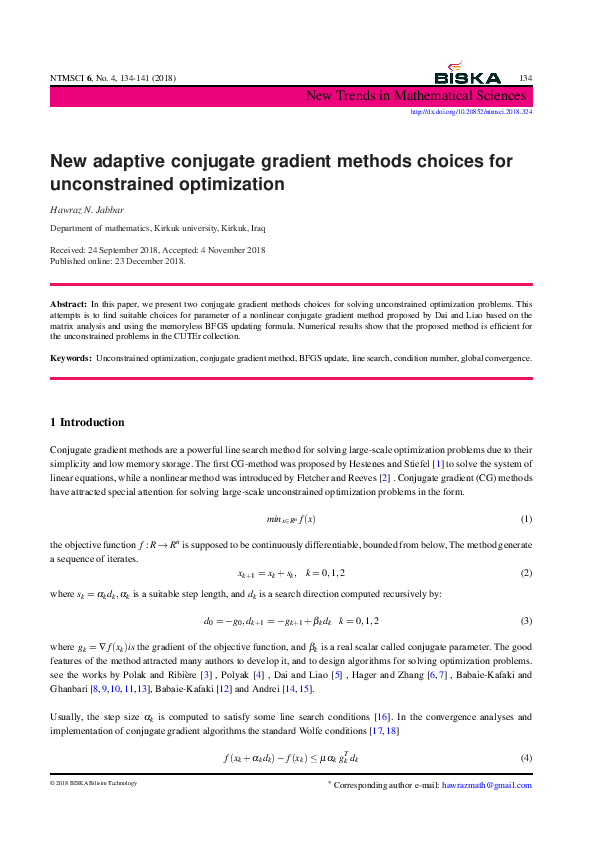 (PDF) New adaptive conjugate gradient methods choices for unconstrained ...