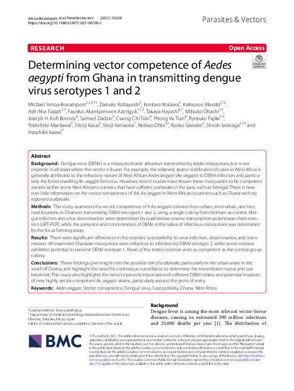 (PDF) Determining vector competence of Aedes aegypti from Ghana in ...