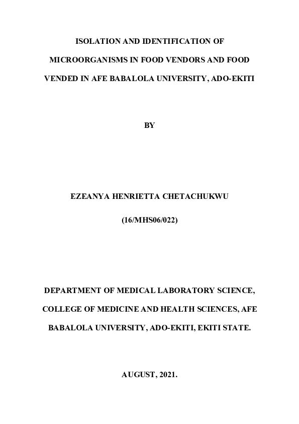 (DOC) ISOLATION AND IDENTIFICATION OF MICROORGANISMS IN FOOD VENDORS ...