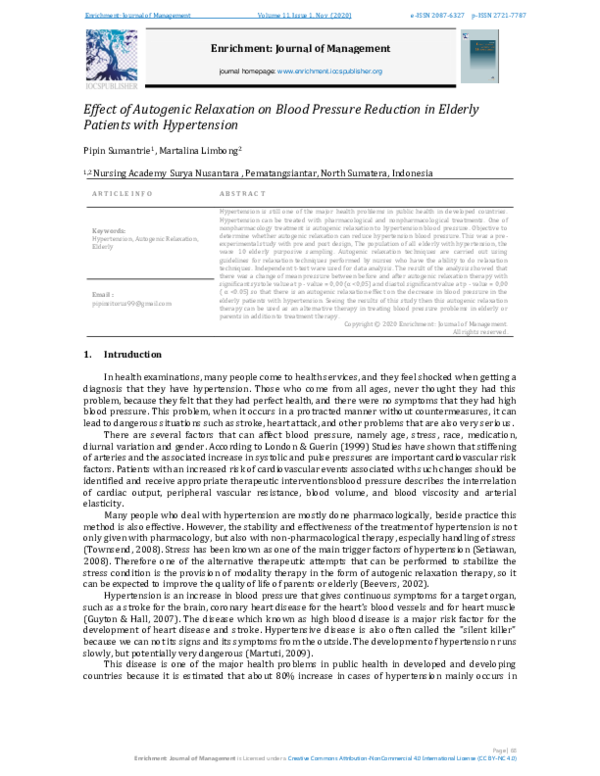 (PDF) Effect of Autogenic Relaxation on Blood Pressure Reduction in ...