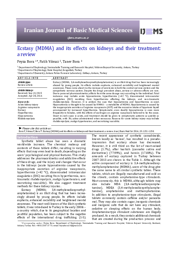 (PDF) Ecstasy (MDMA) and its effects on kidneys and their treatment: a ...