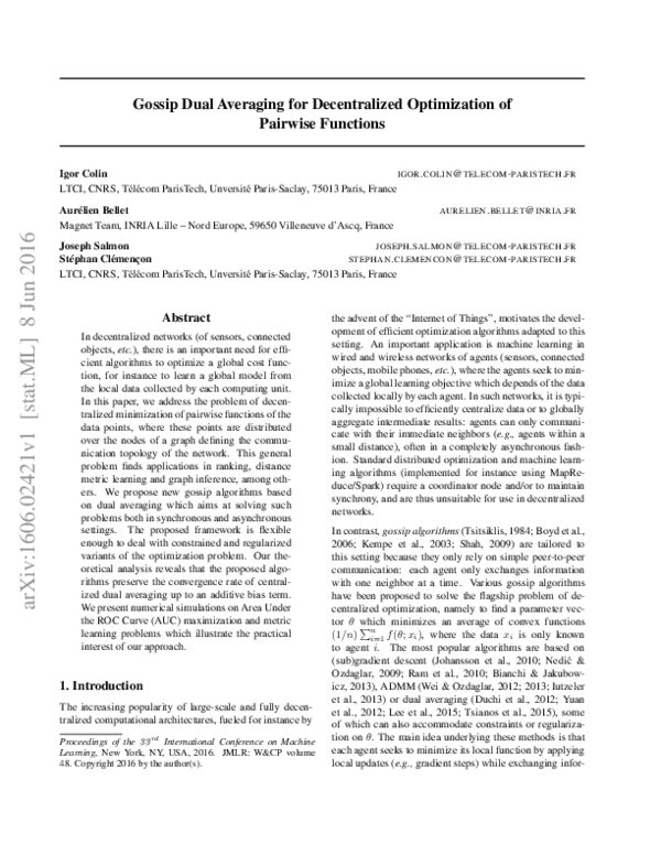 (PDF) Gossip Dual Averaging for Decentralized Optimization of Pairwise ...