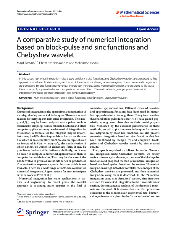 A comparative study of numerical integration based on block-pulse and ...