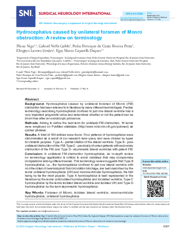 (PDF) Hydrocephalus caused by unilateral foramen of Monro obstruction ...