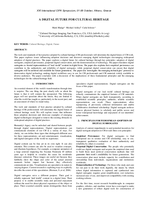 (PDF) A Digital Future for Cultural Heritage
