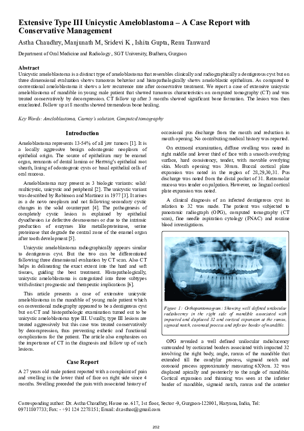 (PDF) Extensive Type III Unicystic Ameloblastoma A Case Report with