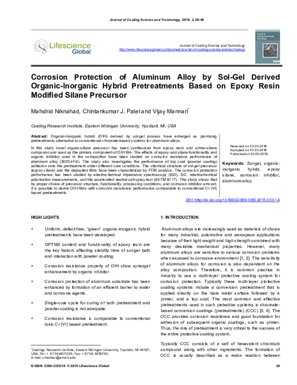 (PDF) Corrosion Protection of Aluminum Alloy by SolGel Derived Organic