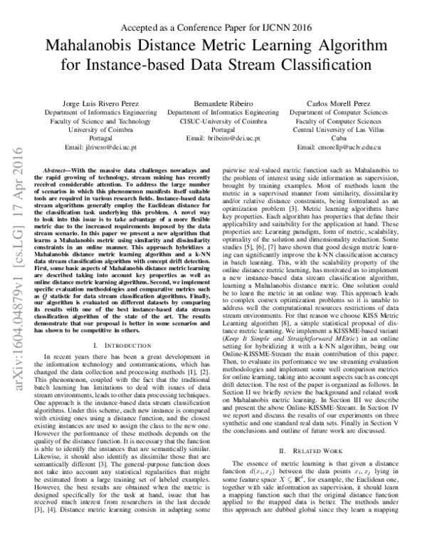(PDF) Mahalanobis distance metric learning algorithm for instance-based ...