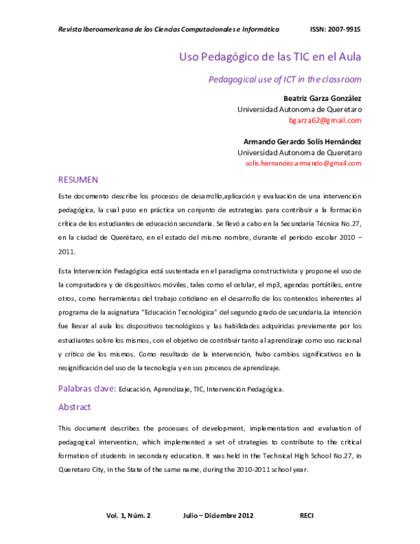 (PDF) Uso Pedagógico de las TIC en el Aula / Pedagogical use of ICT in ...
