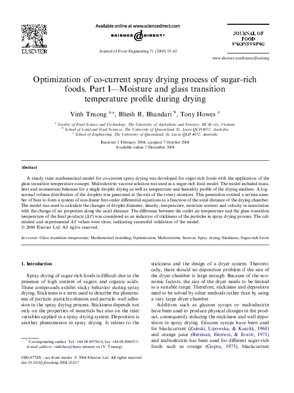 (PDF) Optimization of co-current spray drying process of sugar-rich ...