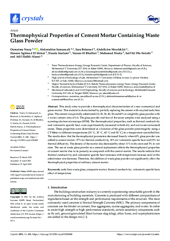 (PDF) Thermophysical Properties of Cement Mortar Containing Waste Glass ...