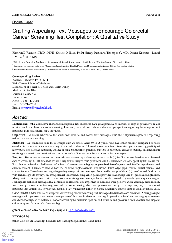 (PDF) Crafting Appealing Text Messages to Encourage Colorectal Cancer ...