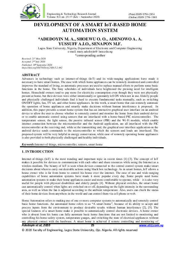 (PDF) DEVELOPMENT OF A SMART IoT-BASED HOME AUTOMATION SYSTEM