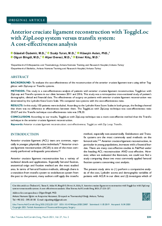 (PDF) CostEffectiveness of ACL Reconstruction Systems
