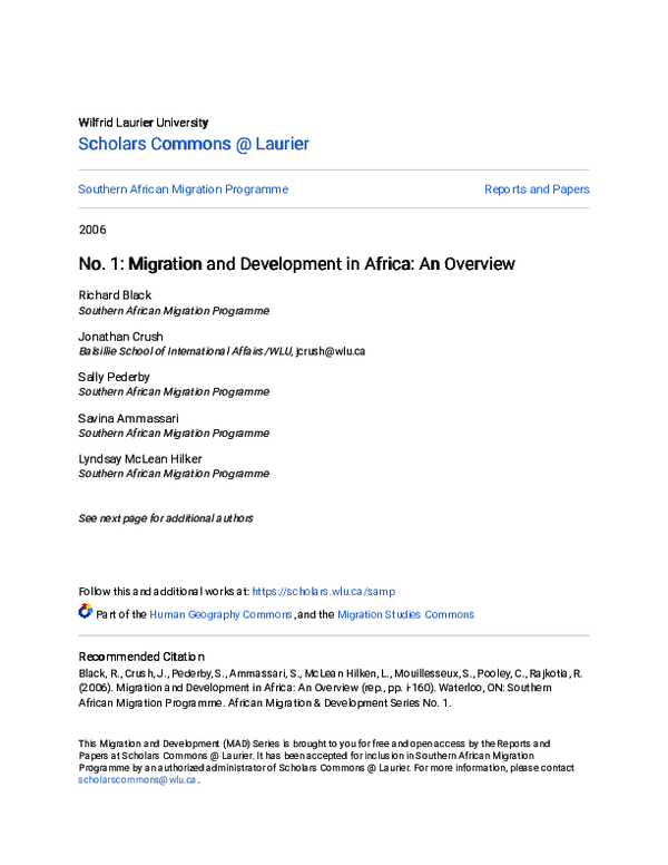 (PDF) No. 1: Migration and Development in Africa: An Overview