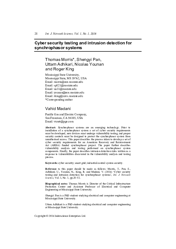 (PDF) Cyber Security Testing and Intrusion Detection for Synchrophasor ...