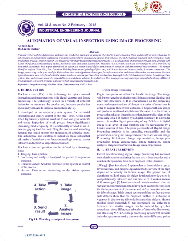 (PDF) Automation of Visual Inspection Using Image Processing