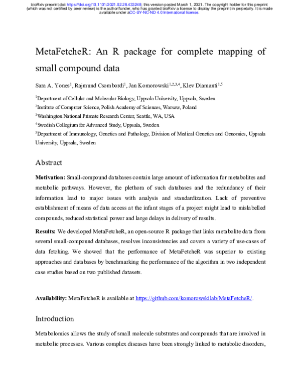 (PDF) MetaFetcheR: An R package for complete mapping of small compound data