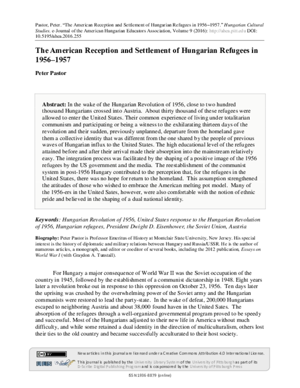 (PDF) The American Reception and Settlement of Hungarian Refugees in ...