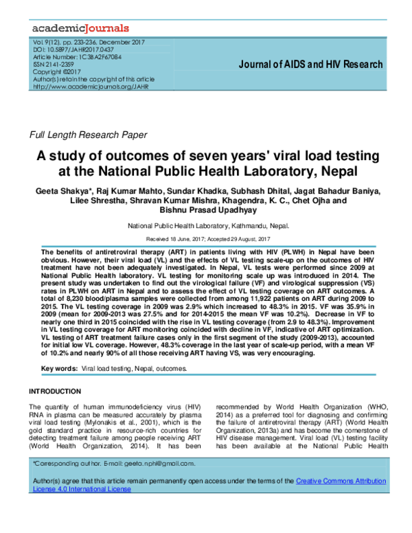 (PDF) A study of outcomes of seven years viral load testing at the ...