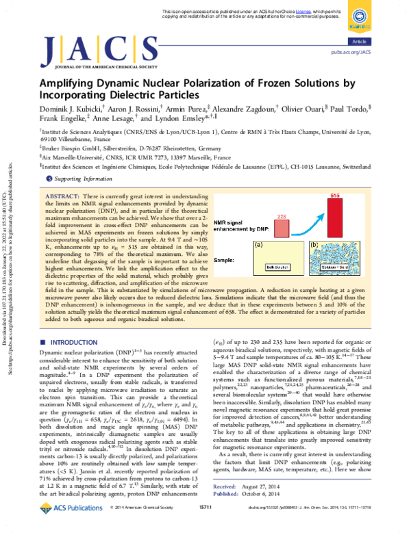 (PDF) Amplifying Dynamic Nuclear Polarization of Frozen Solutions by ...