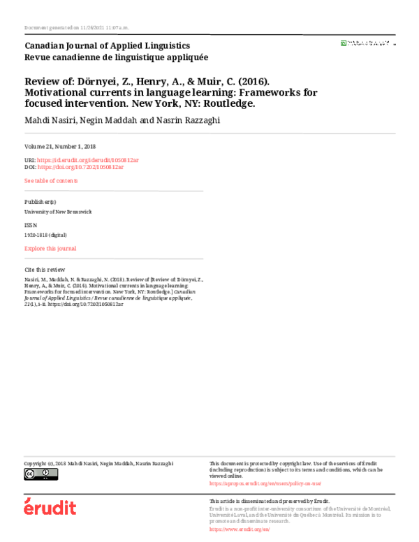 (PDF) Review of: Dörnyei, Z., Henry, A., & Muir, C. (2016 ...