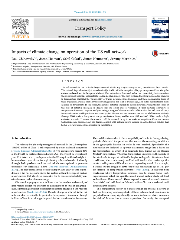 (PDF) Impacts of climate change on operation of the US rail network
