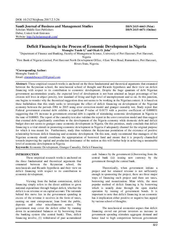 (PDF) Deficit Financing in the Process of Economic Development in Nigeria