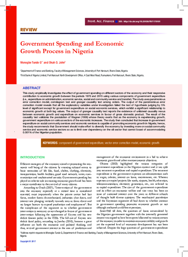 (PDF) Government Spending and Economic Growth Process in Nigeria
